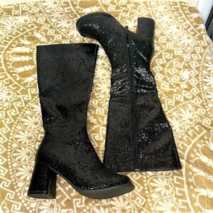 Ellie Shimmering Black Heeled Boots